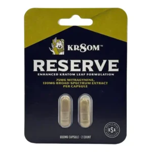 front of package of Kr8om Reserve Capsules 2ct