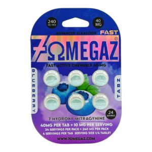 AN image showing the packaing of 7OmegaZ Fast Tabs flavored tablets grape