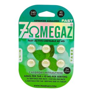 AN image showing the packaing of 7OmegaZ Fast Tabs flavored tablets Mint