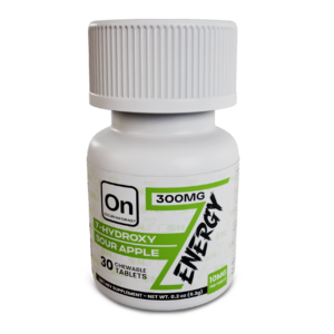 single bottle of On7 7-Hydroxy Energy Tablets - Sour Apple - 10mg (var 1)