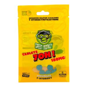 front of bag of Green Monkey 7-OH Flavored Tablets 30mg x 6ct