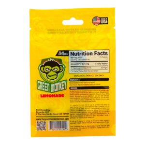 back of bag of Green Monkey 7-OH Flavored Tablets 30mg x 6ct