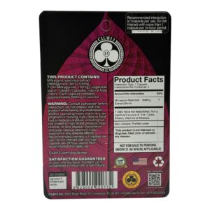 back of package of Club 13 Ultimate Kratom Extract Capsules 125 MIT x 2ct - Jade (Green Vein) (var 2)