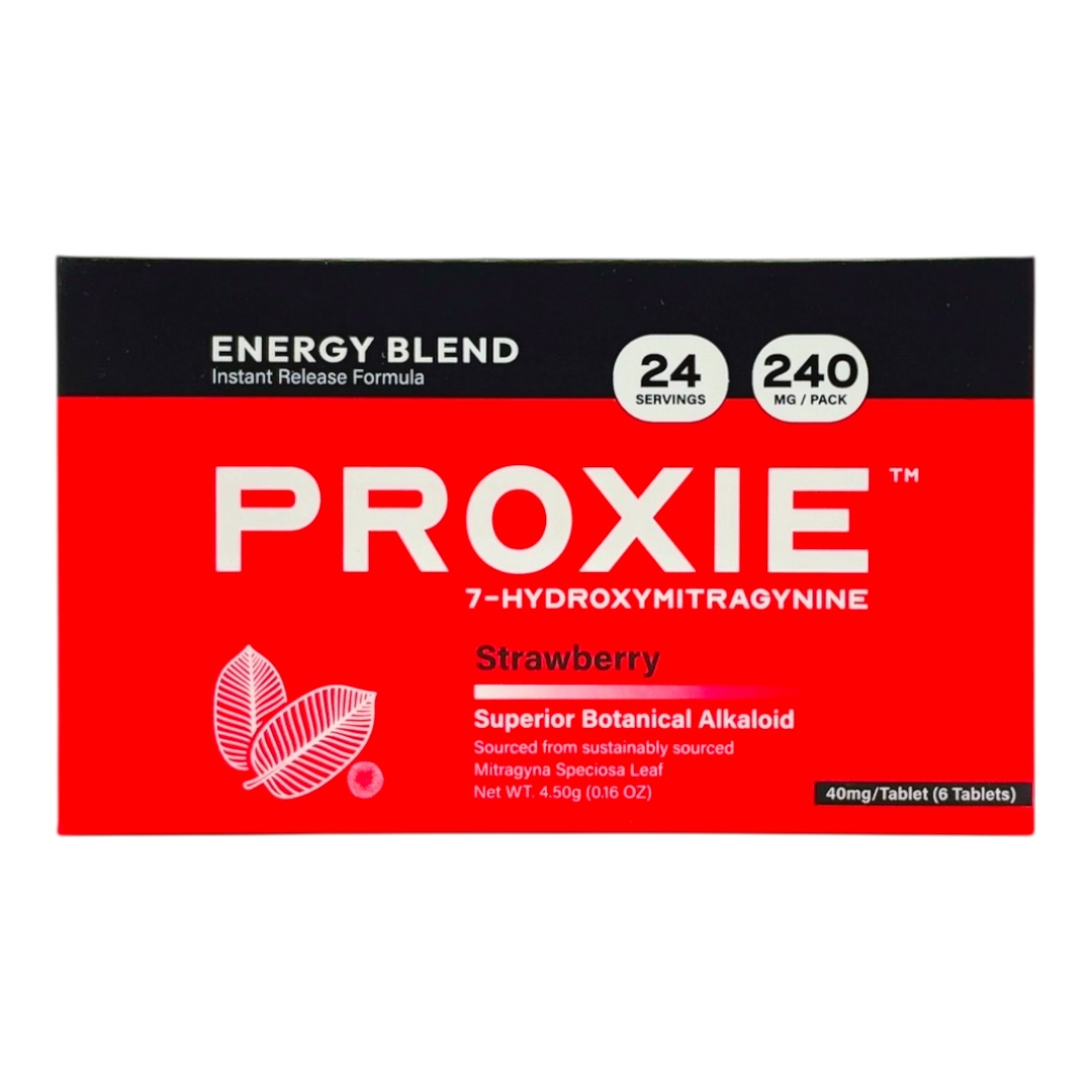 front of package of Proxie 7-OH Energy Blend Flavored Tablets 40mg - Strawberry, 6 Count (24 (Servings)