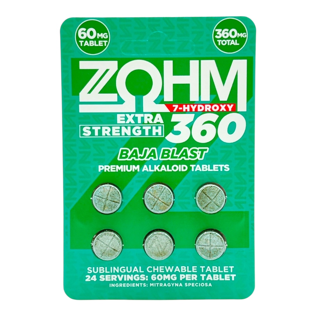 front of package of ZOHM 7-OH Extra Strength Baja Blast Tablets 60mg x 6ct (var 1)