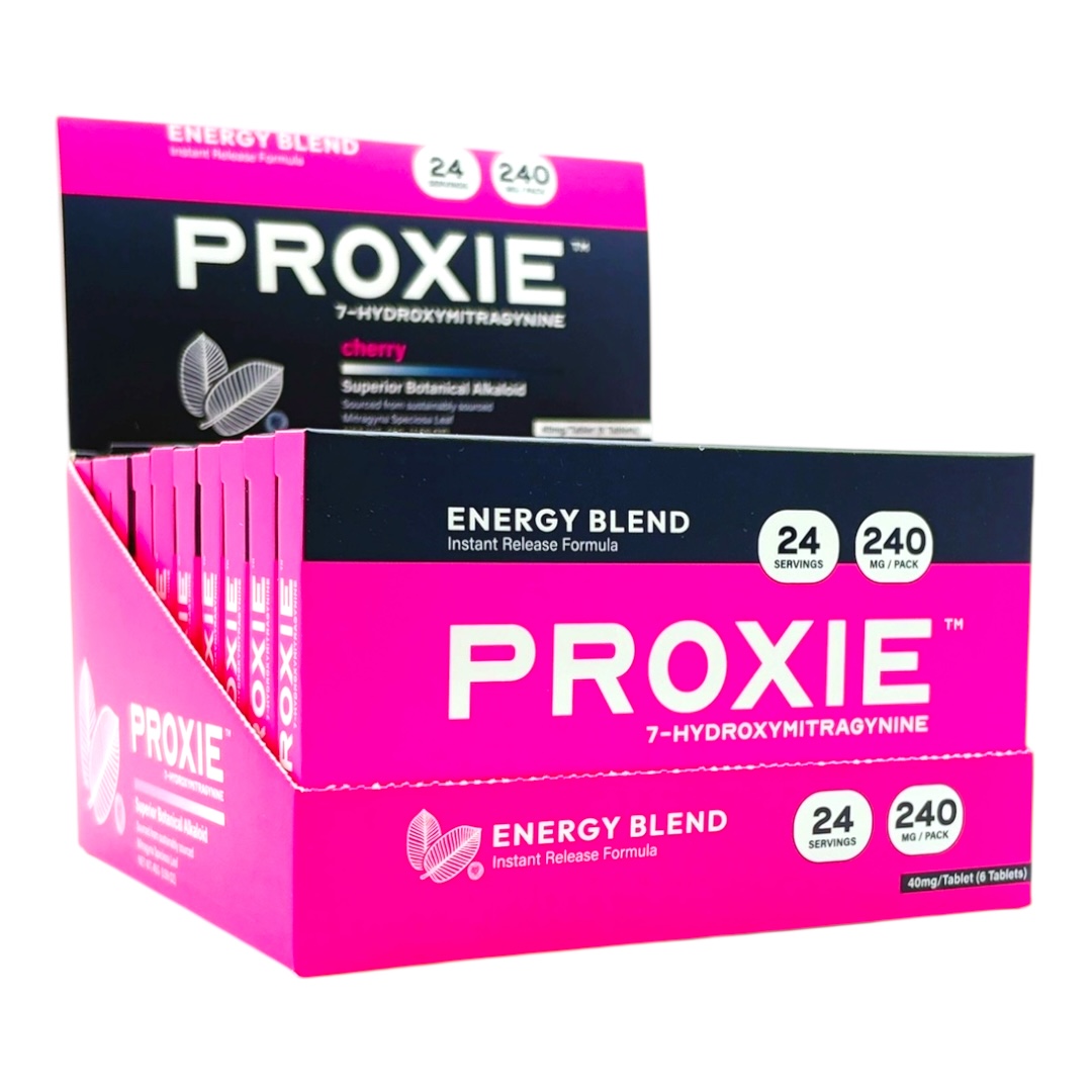 display case of Proxie 7-OH Energy Blend Flavored Tablets 40mg - Strawberry, 6 Count (24 (Servings) (var3)