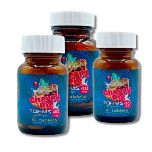 An image of Kratom Kulture Cherry Pie 40mg tablets in three sizes