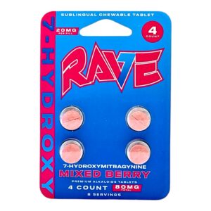 Rave Kratom 7-OH Tablets, 80mg x 4ct - Mixed Berry